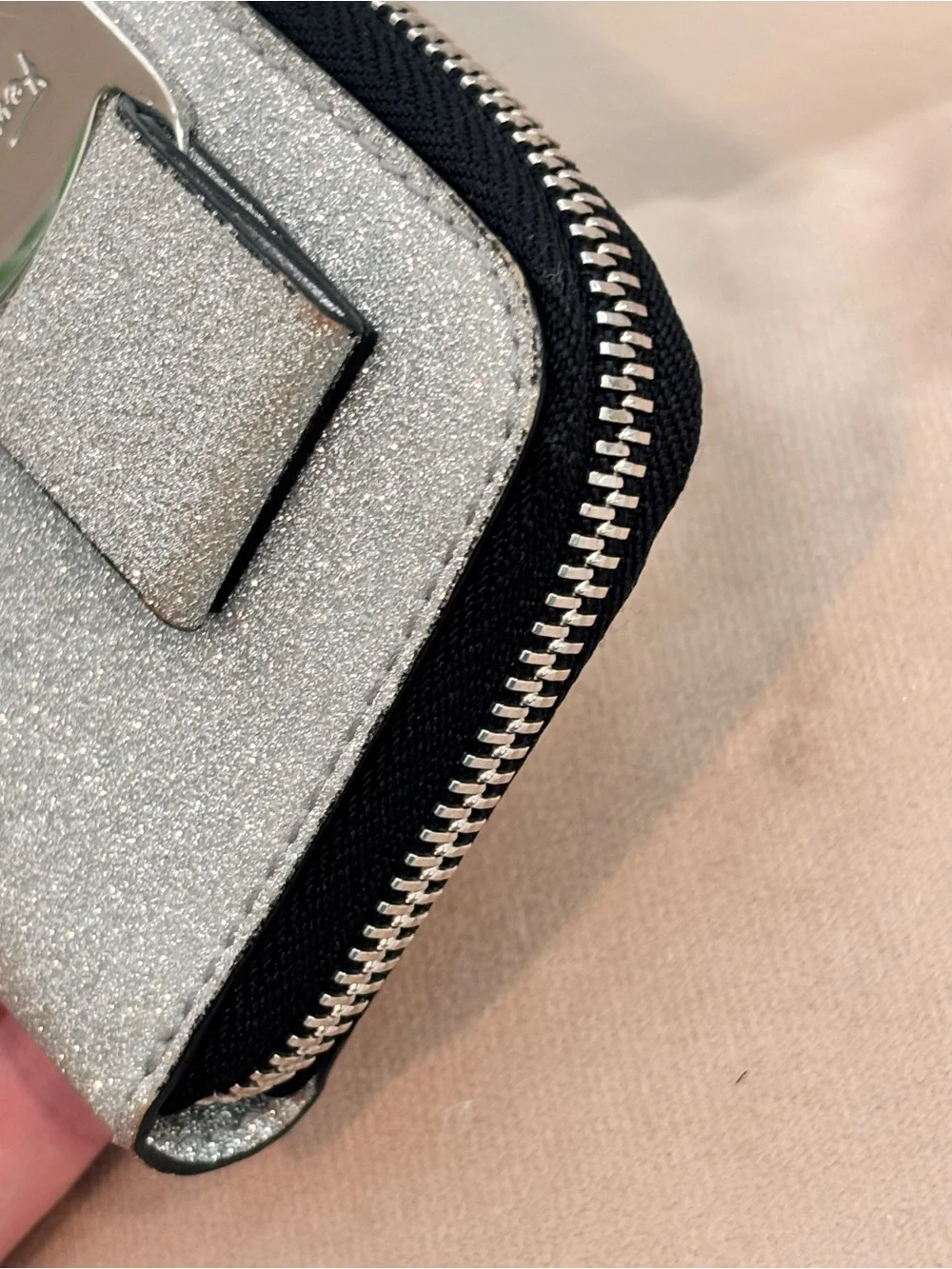 Salvatore Ferragamo Vara Bow Glitter Card Case / Zip-Around Coin Purse Wallet